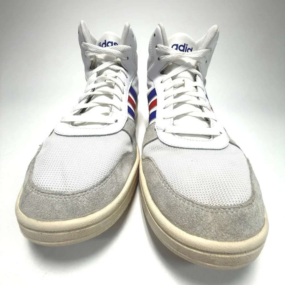 Adidas Hoops 2.0 Mid Shoes Mens 12 White Blue Red‎ Basketball Sneakers FW8252